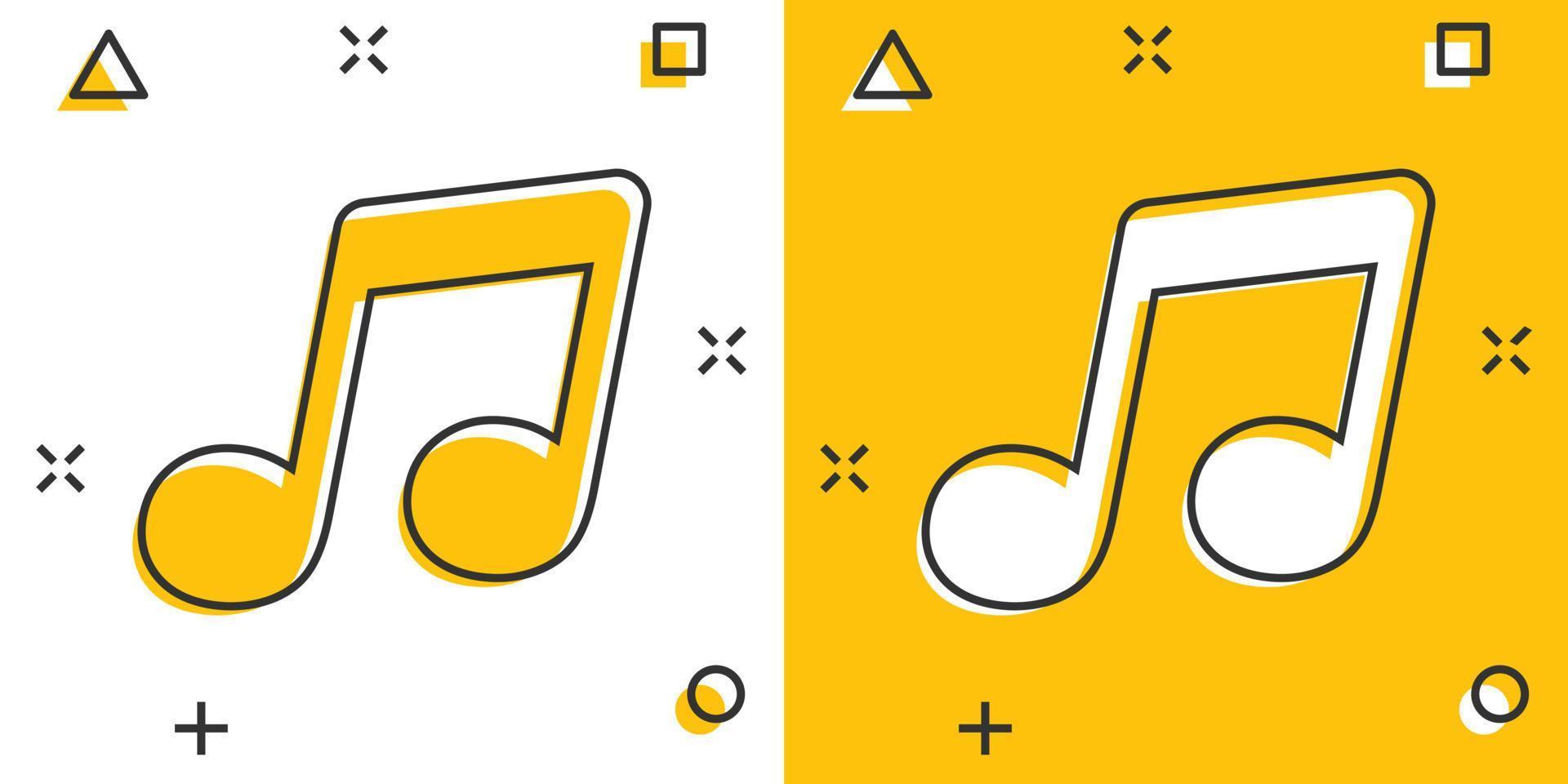 vector tekenfilm muziek- icoon in grappig stijl. geluid Notitie teken illustratie pictogram. melodie muziek- bedrijf plons effect concept.