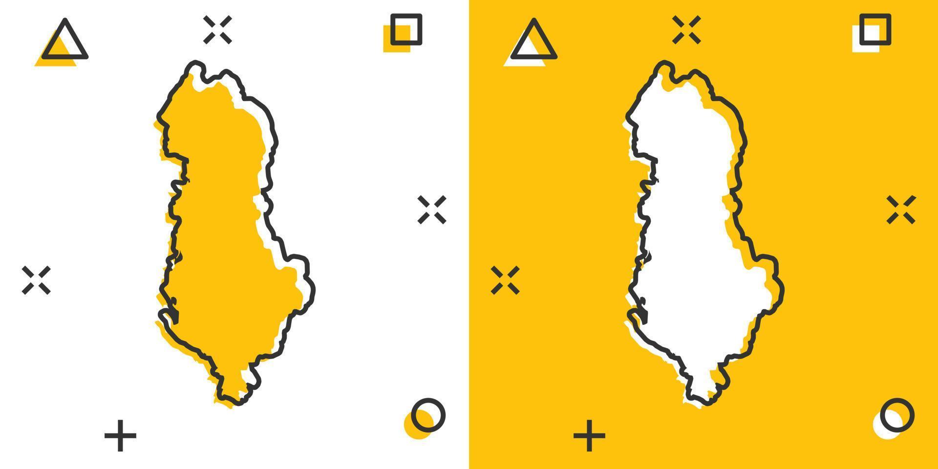 vector tekenfilm Albanië kaart icoon in grappig stijl. Albanië teken illustratie pictogram. cartografie kaart bedrijf plons effect concept.