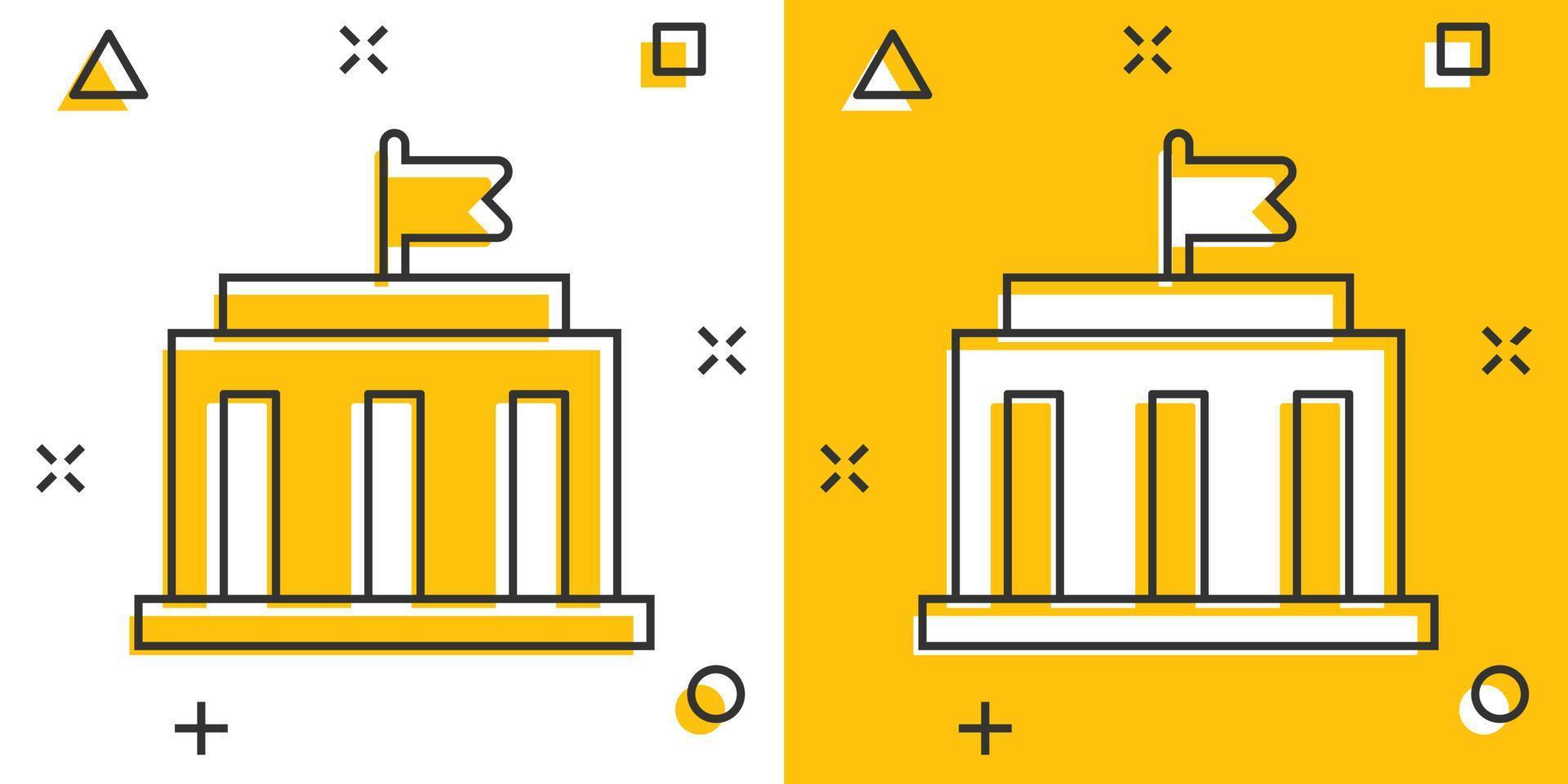 bank gebouw icoon in grappig stijl. regering architectuur vector tekenfilm illustratie pictogram. museum buitenkant bedrijf concept plons effect.