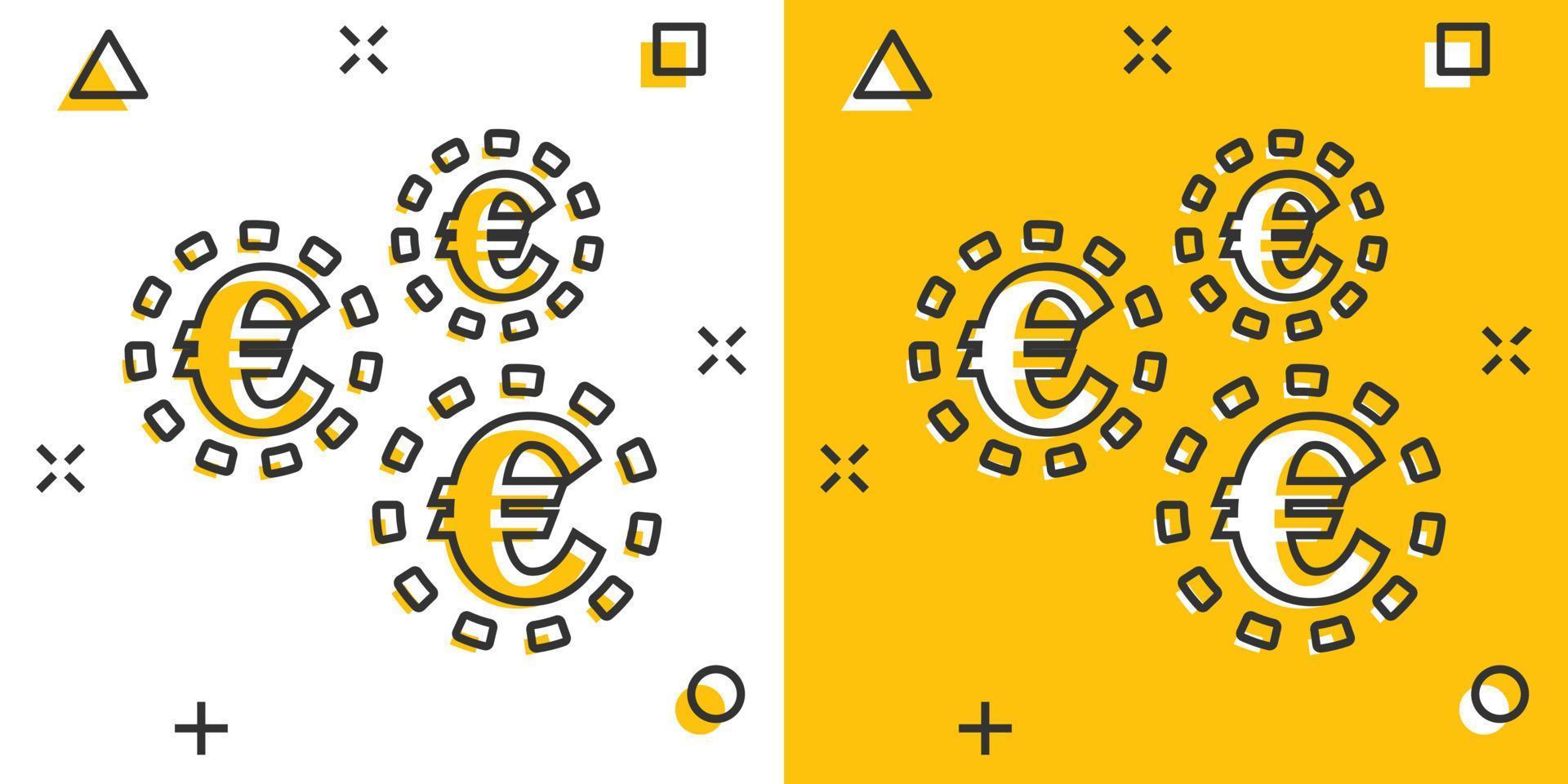 vector tekenfilm euro munten icoon in grappig stijl. geld munt teken illustratie pictogram. euro contant geld bedrijf plons effect concept.