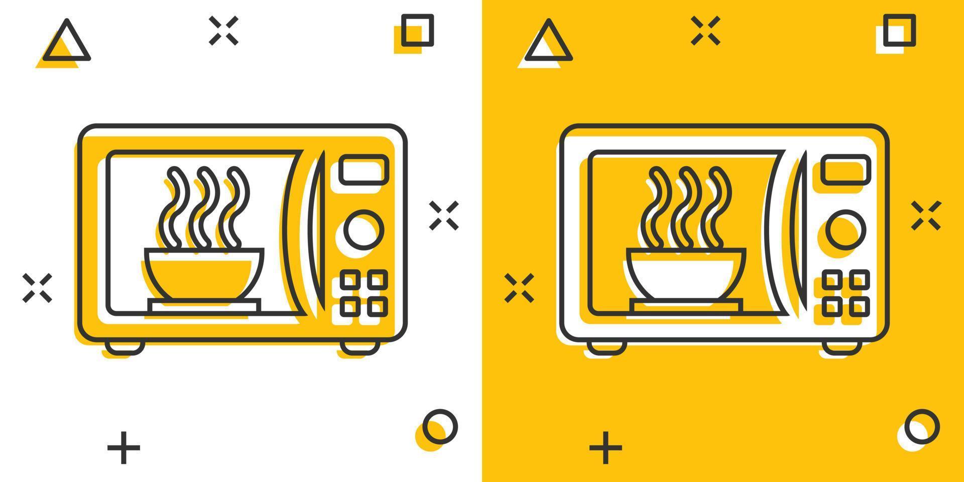 vector tekenfilm magnetronoven icoon in grappig stijl. magnetronoven oven teken illustratie pictogram. fornuis bedrijf plons effect concept.