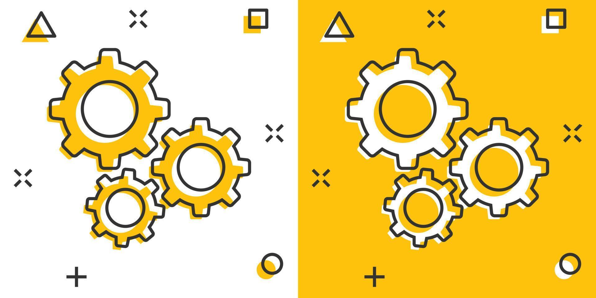 uitrusting vector icoon in grappig stijl. tand wiel tekenfilm illustratie Aan wit achtergrond. tandwiel tandrad bedrijf concept plons effect.