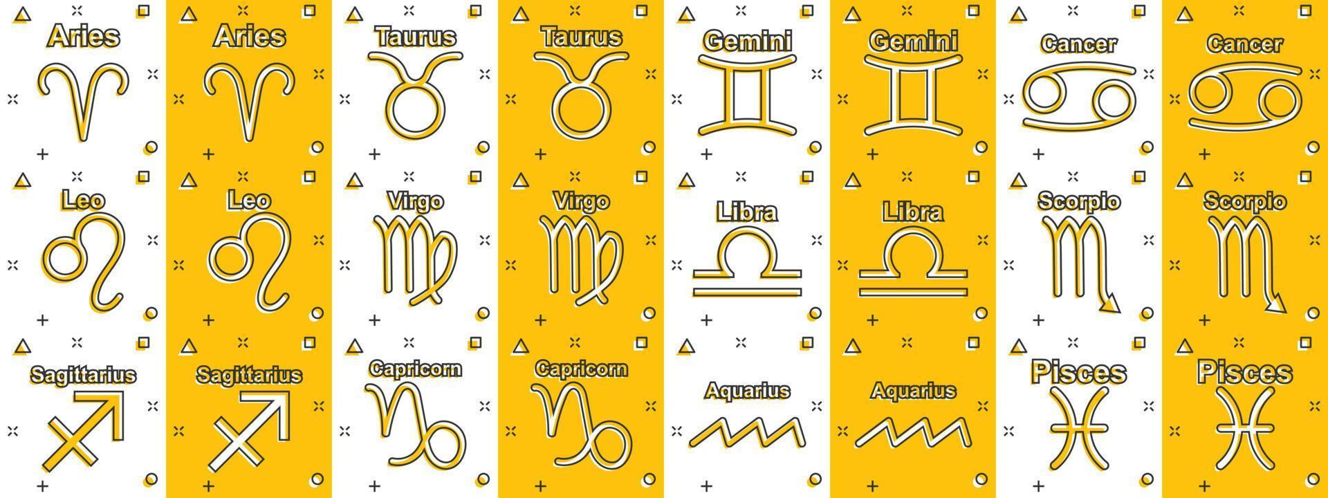 vector tekenfilm dierenriem icoon reeks in grappig stijl. astrologie tekens illustratie pictogram. astrologisch horoscoop bedrijf plons effect concept.