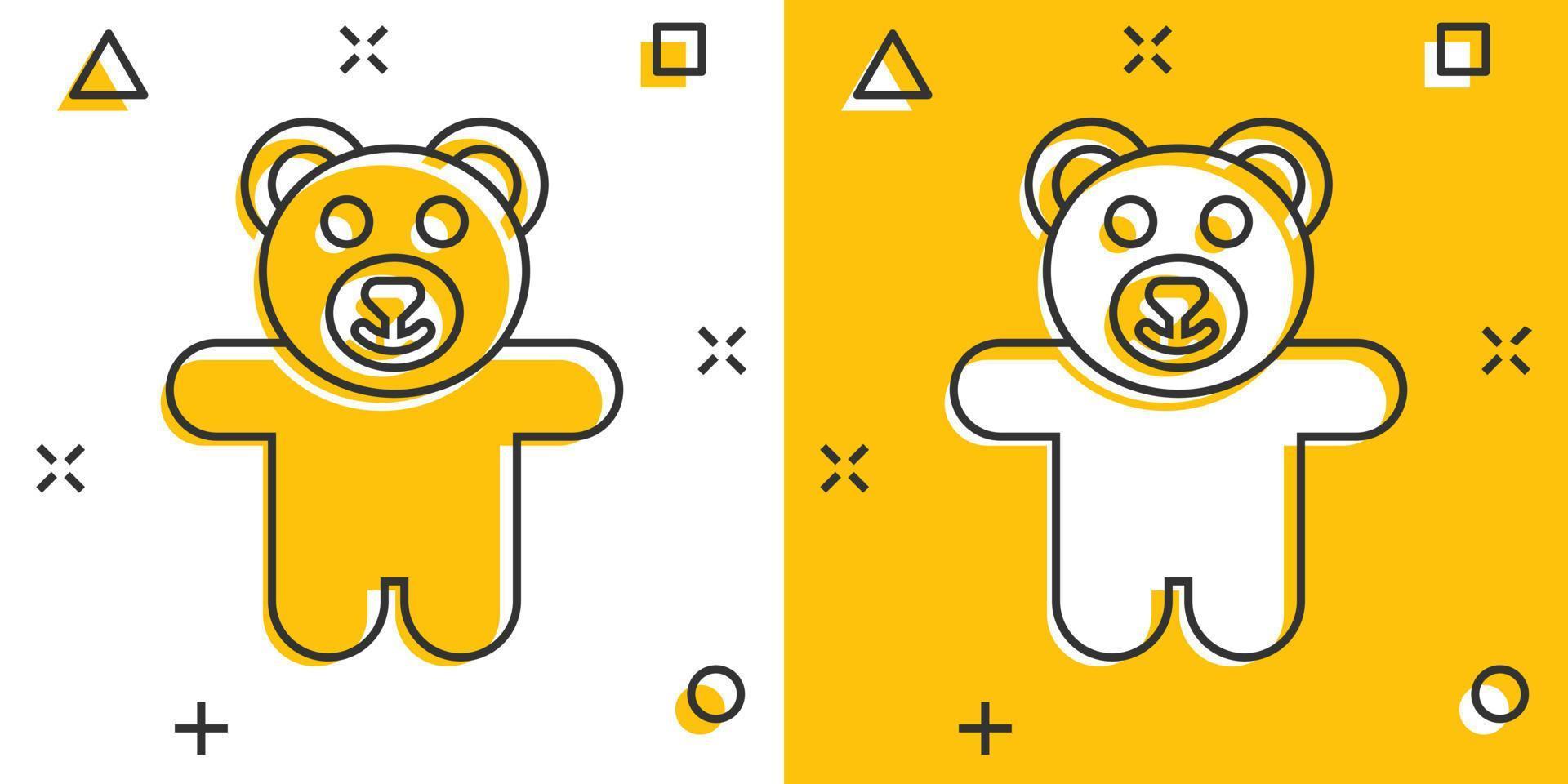 vector tekenfilm teddy beer pluche speelgoed- icoon in grappig stijl. teddy speelgoed- teken illustratie pictogram. beer bedrijf plons effect concept.