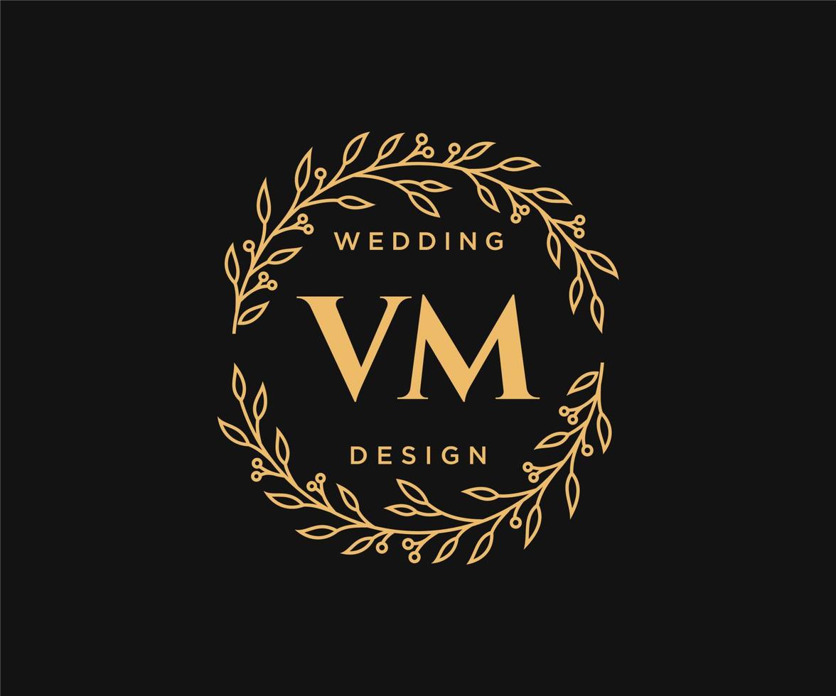 vm initialen brief bruiloft monogram logos verzameling, hand- getrokken modern minimalistisch en bloemen Sjablonen voor uitnodiging kaarten, opslaan de datum, elegant identiteit voor restaurant, boetiek, cafe in vector