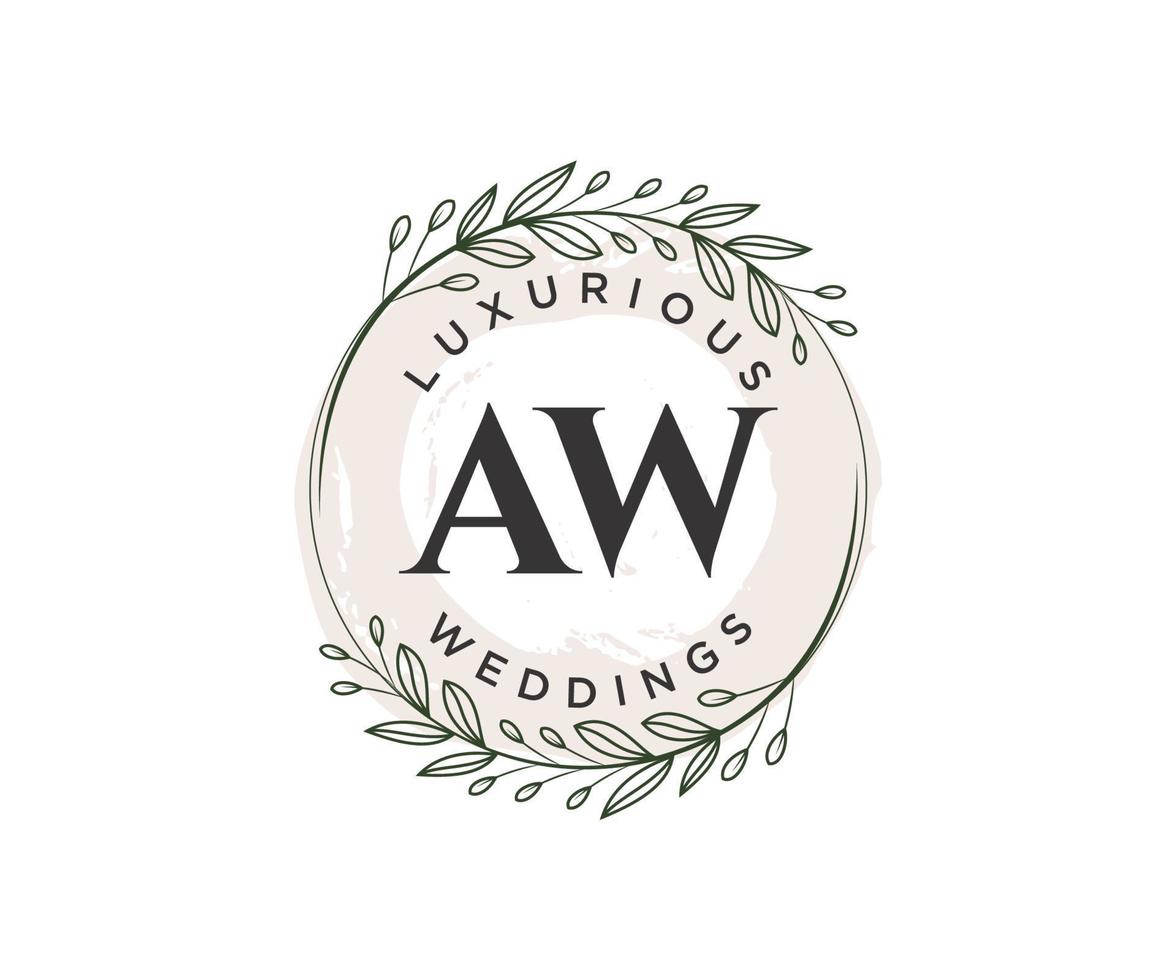 aw initialen brief bruiloft monogram logos sjabloon, hand- getrokken modern minimalistisch en bloemen Sjablonen voor uitnodiging kaarten, opslaan de datum, elegant identiteit. vector