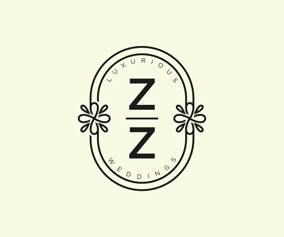 zz initialen brief bruiloft monogram logos sjabloon, hand- getrokken modern minimalistisch en bloemen Sjablonen voor uitnodiging kaarten, opslaan de datum, elegant identiteit. vector