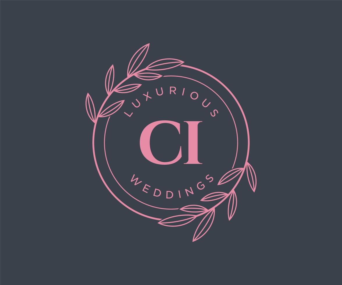 ci initialen brief bruiloft monogram logos sjabloon, hand- getrokken modern minimalistisch en bloemen Sjablonen voor uitnodiging kaarten, opslaan de datum, elegant identiteit. vector