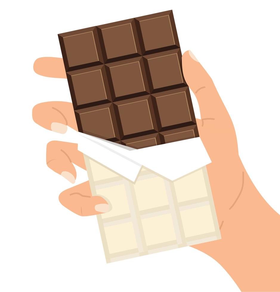 hand met een chocoladereep vector