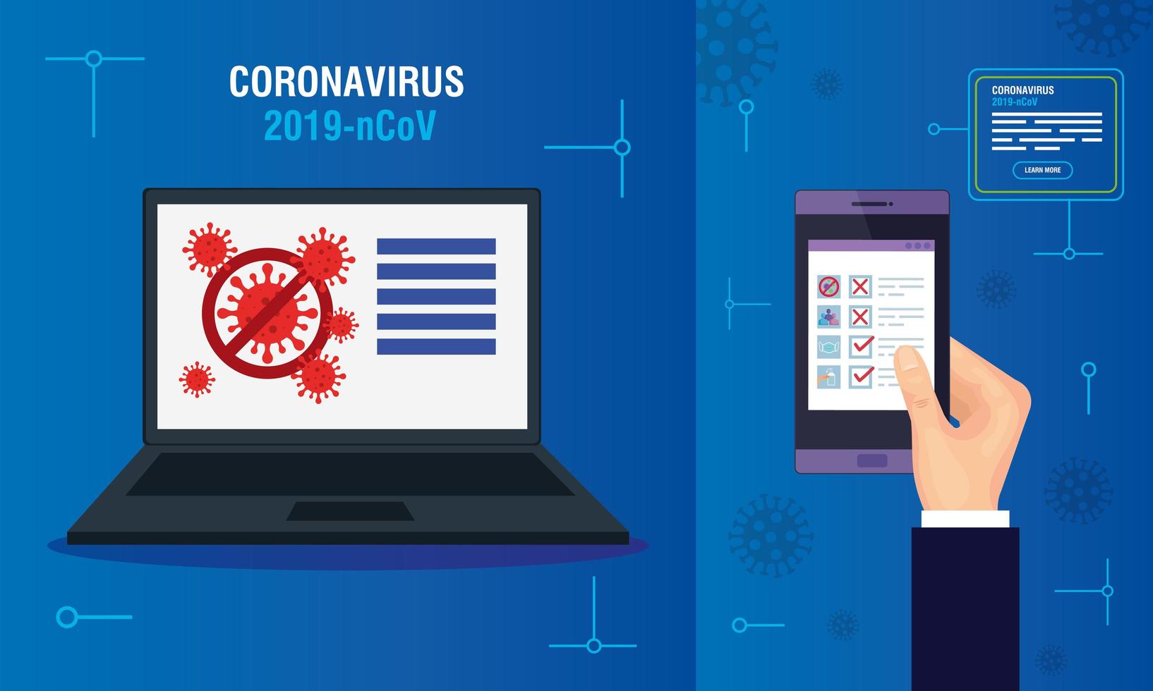 campagne van stop covid 19 in apparatenelektronica vector