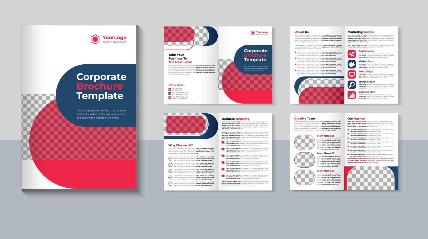 bedrijf profiel brochure ontwerp, bedrijf 8 bladzijde brochure sjabloon, zakelijke brochure ontwerp, lay-out, pro vector