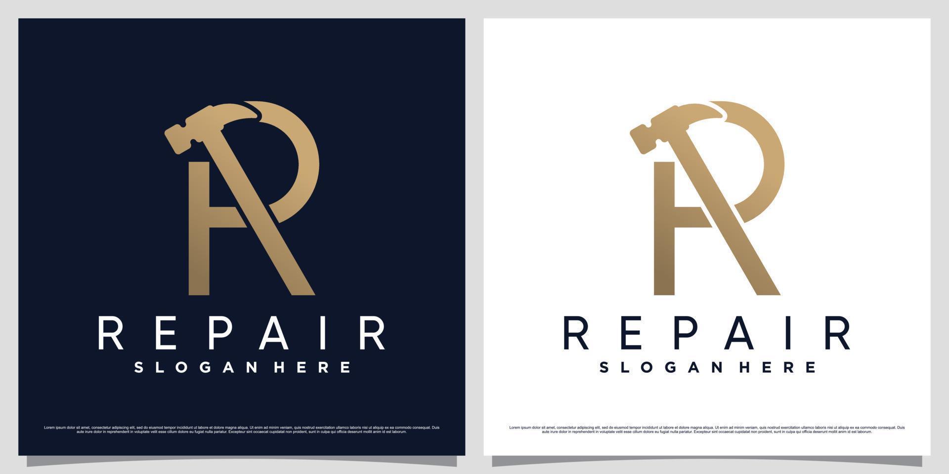 reparatie logo ontwerp sjabloon met eerste brief r en hamer icoon vector