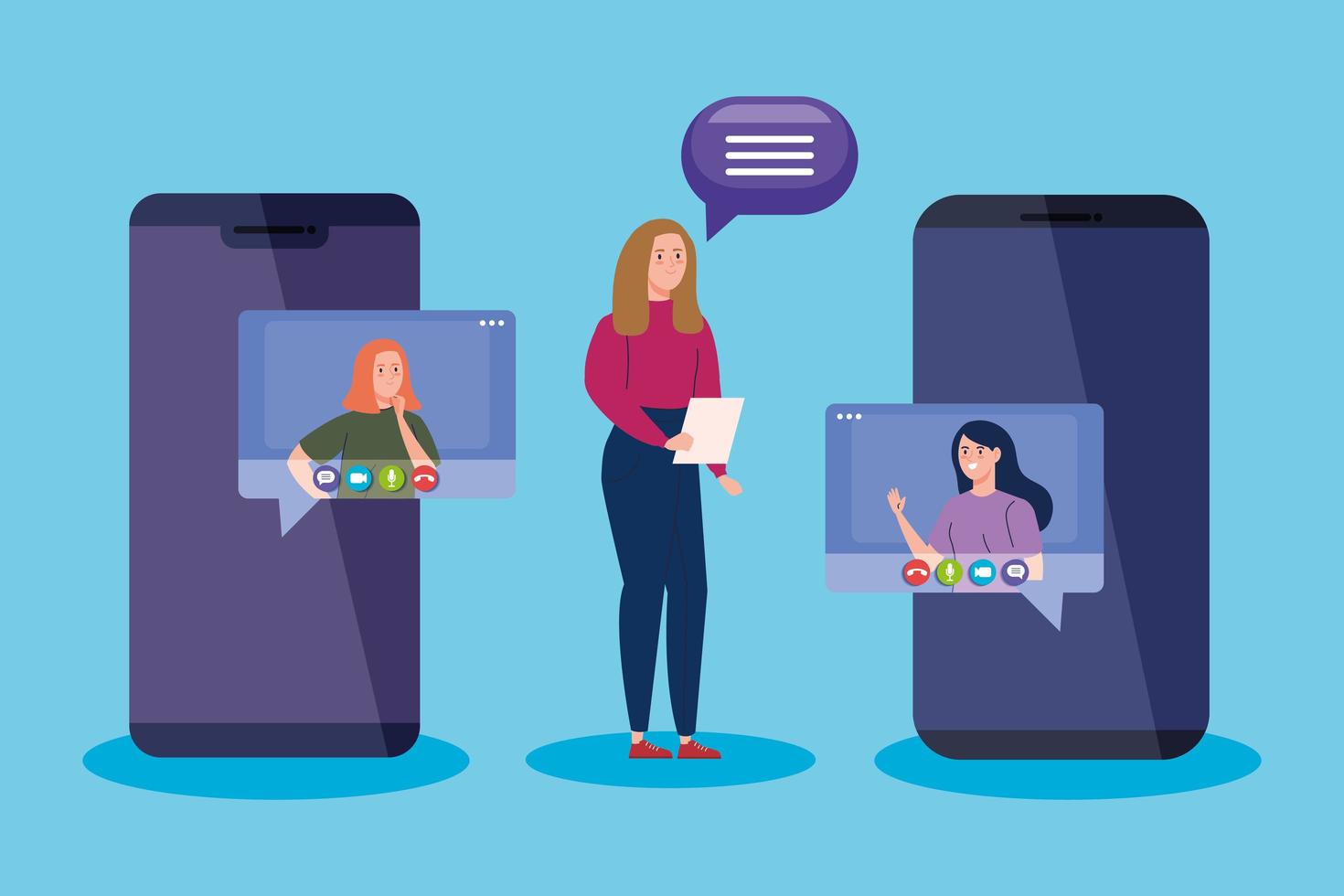 vrouwen in videoconferentie via smartphone vector