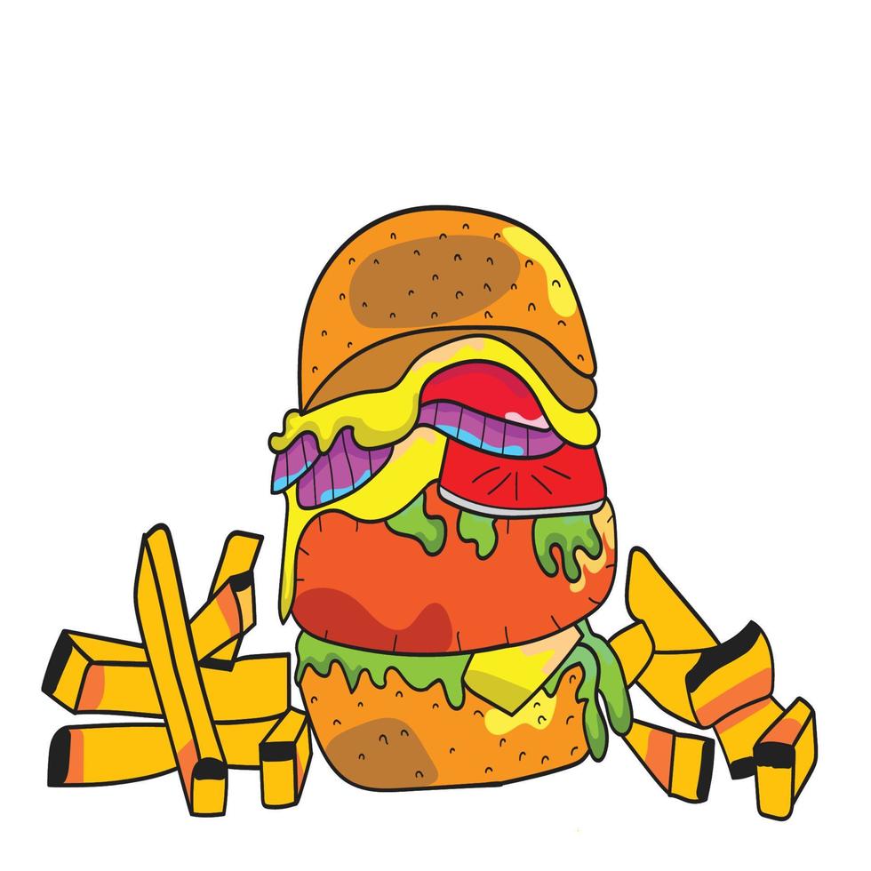 hamburger hand getekend vector illustratie. tekenfilm stijl. geïsoleerd Aan wit achtergrond. deze vector kan ook worden gebruikt net zo een Product of merk logo. ontwerp voor banier, poster, kaart, afdrukken, menu