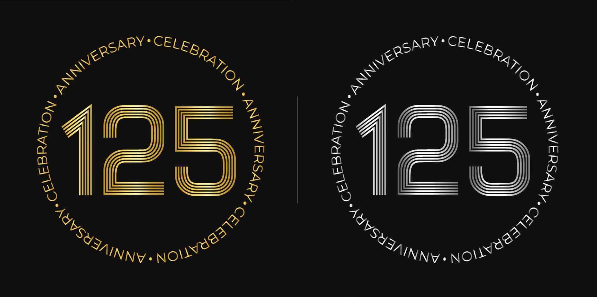 125ste verjaardag. een honderd en vijfentwintig jaren verjaardag viering banier in gouden en zilver kleuren. circulaire logo met origineel getallen ontwerp in elegant lijnen. vector