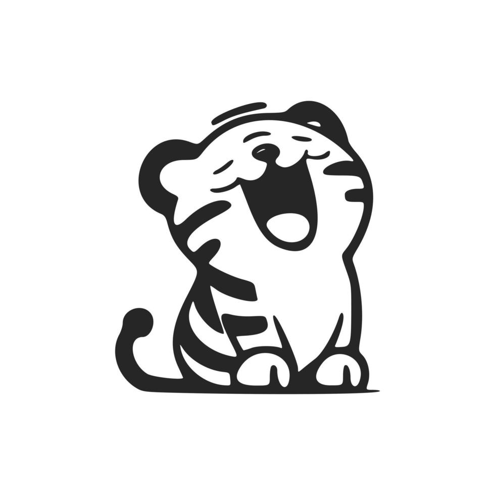 positief zwart en wit logo met de beeld van een lachend tijger. vector