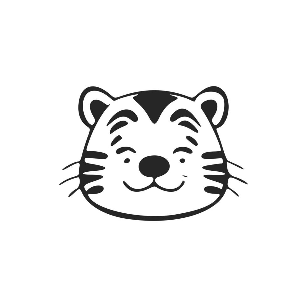 schattig zwart en wit lachend tijger logo. vector
