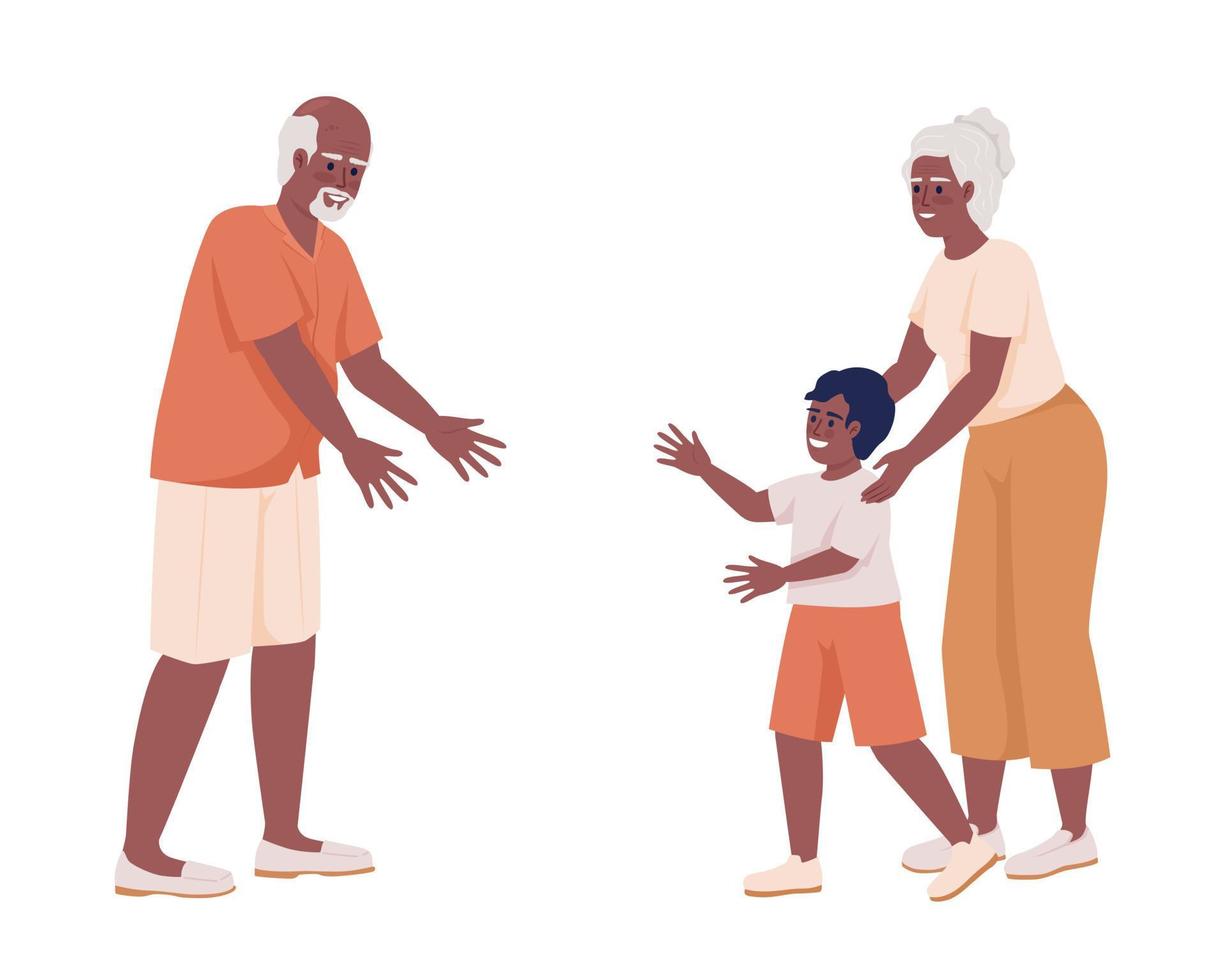 grootmoeder introduceren kleinkind naar opa semi vlak kleur vector karakters. bewerkbare figuren. vol lichaam mensen Aan wit. gemakkelijk tekenfilm stijl illustratie voor web grafisch ontwerp en animatie