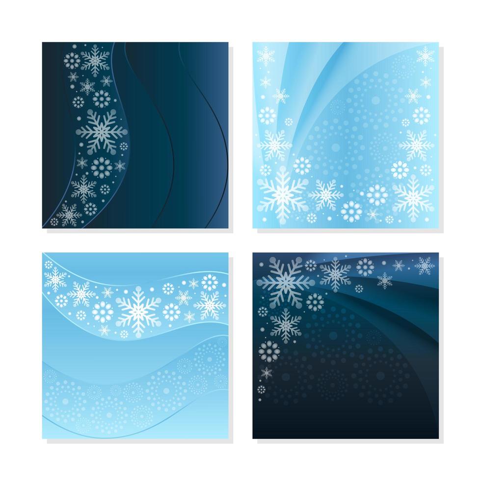 elegante sneeuwvlokkenkaartconcepten met lichte en donkerblauwe achtergrond vector