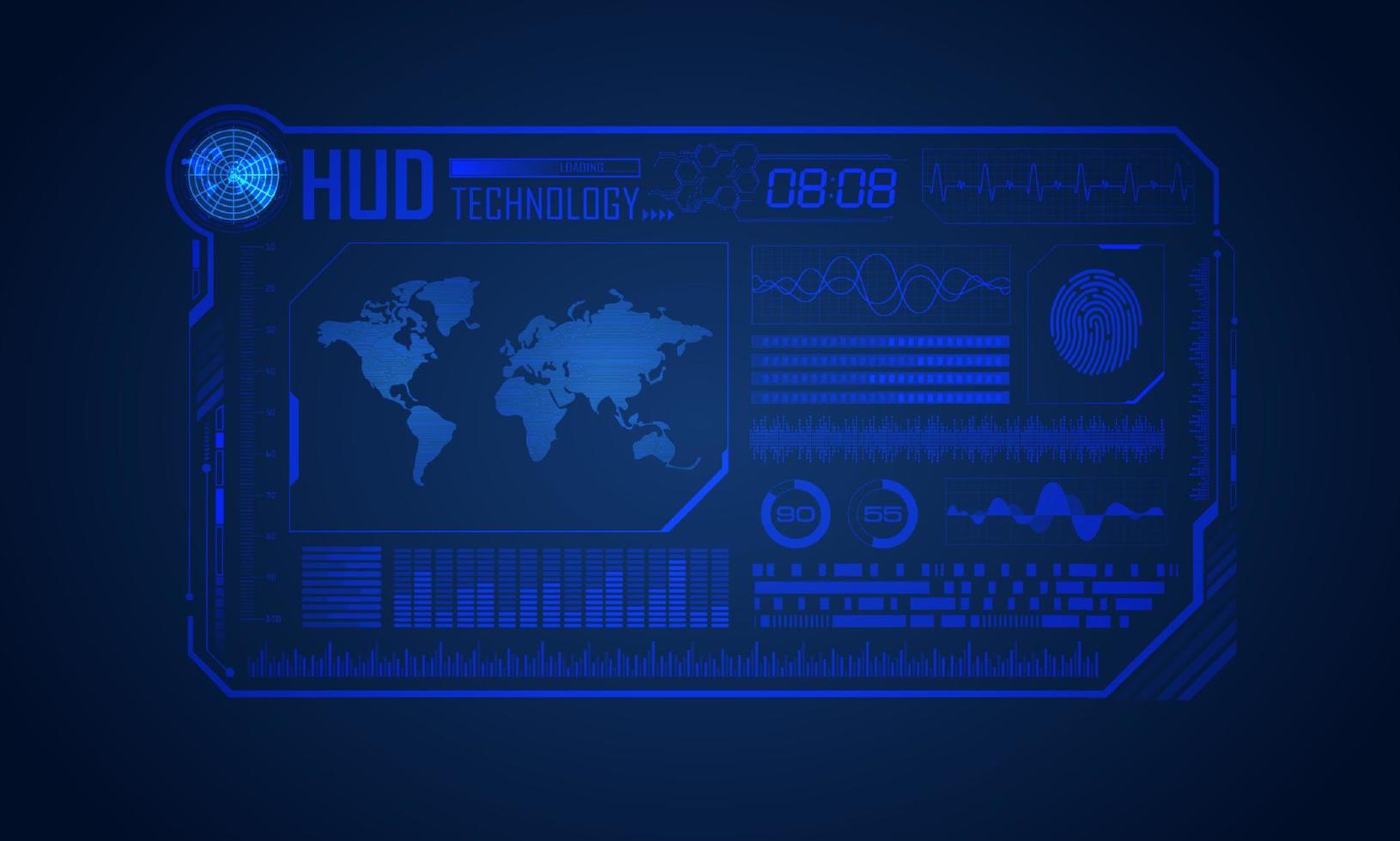 blauw modern hud technologie scherm achtergrond met wereld kaart vector