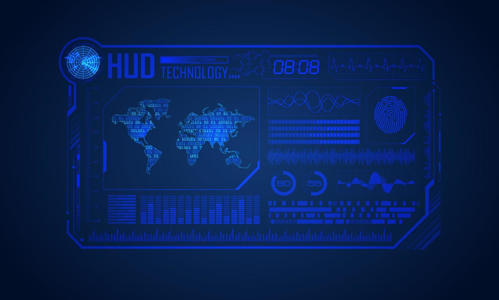 blauw modern hud technologie scherm achtergrond met wereld kaart vector