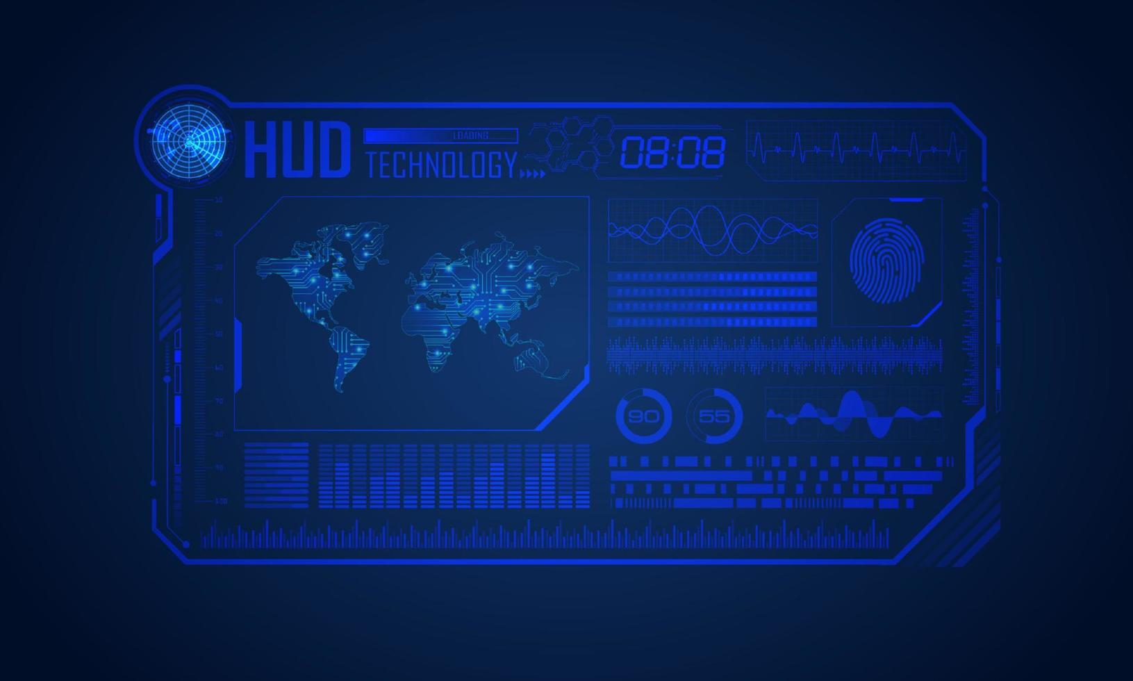 blauw modern hud technologie scherm achtergrond met wereld kaart vector