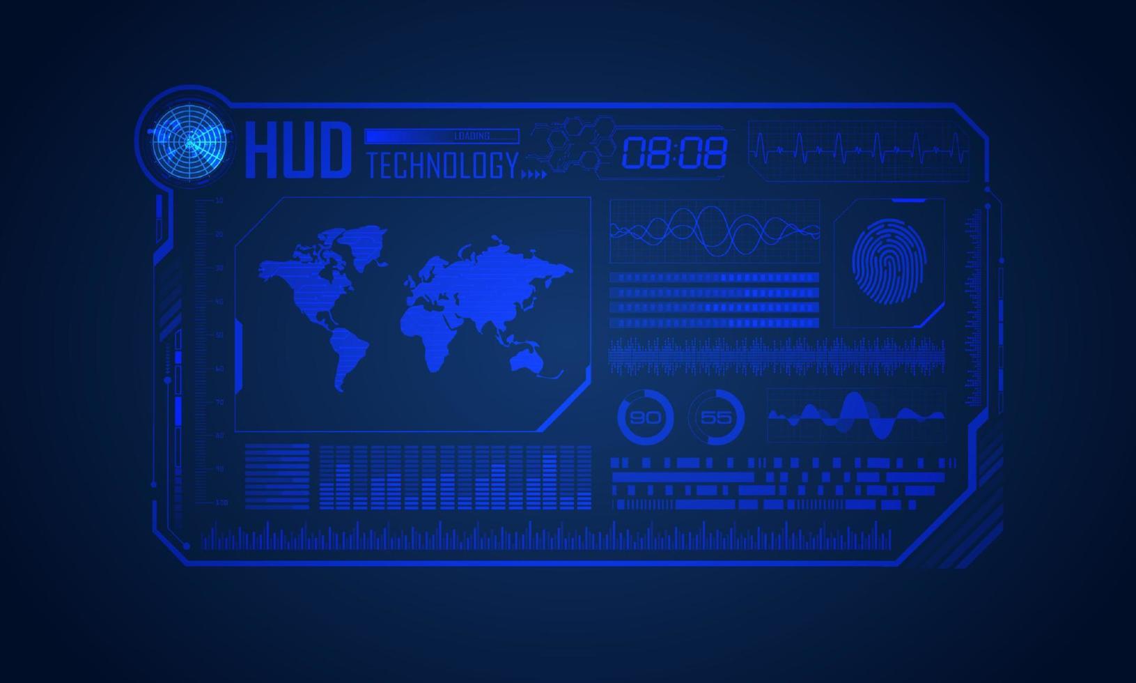 blauw modern hud technologie scherm achtergrond met wereld kaart vector