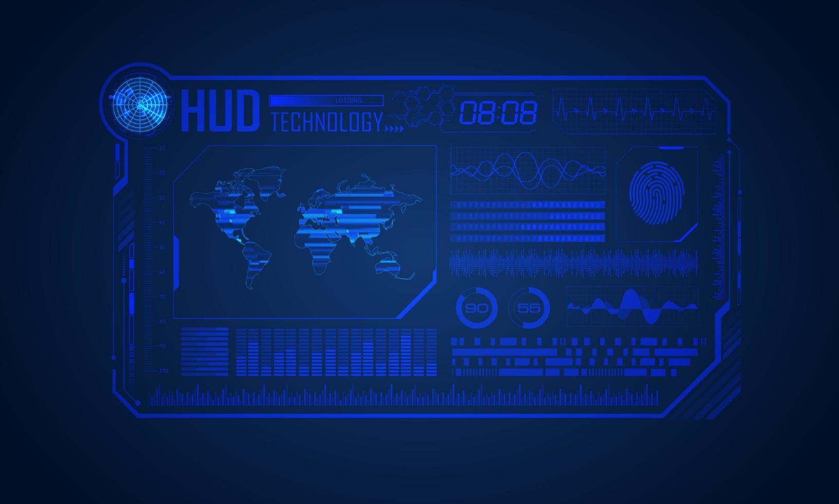 blauw modern hud technologie scherm achtergrond met wereld kaart vector