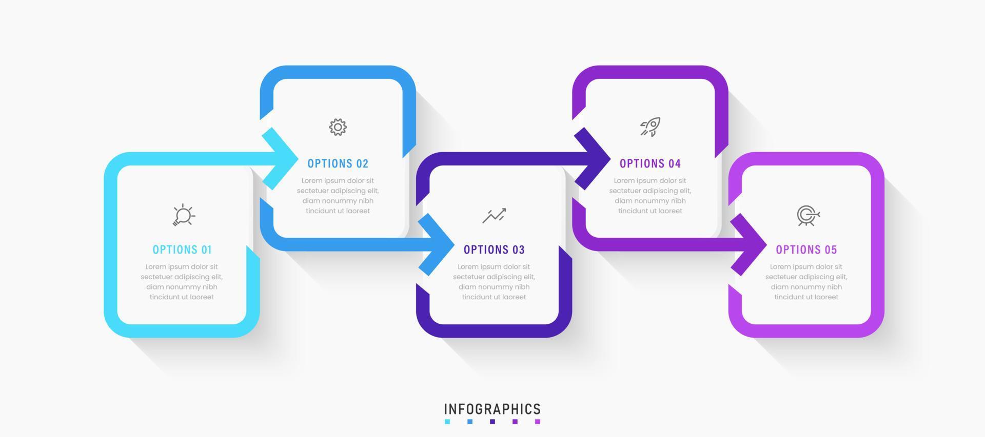 vector infographic labelontwerpsjabloon met pictogrammen en 5 opties of stappen. kan worden gebruikt voor procesdiagram, presentaties, workflowlay-out, banner, stroomschema, infografiek.