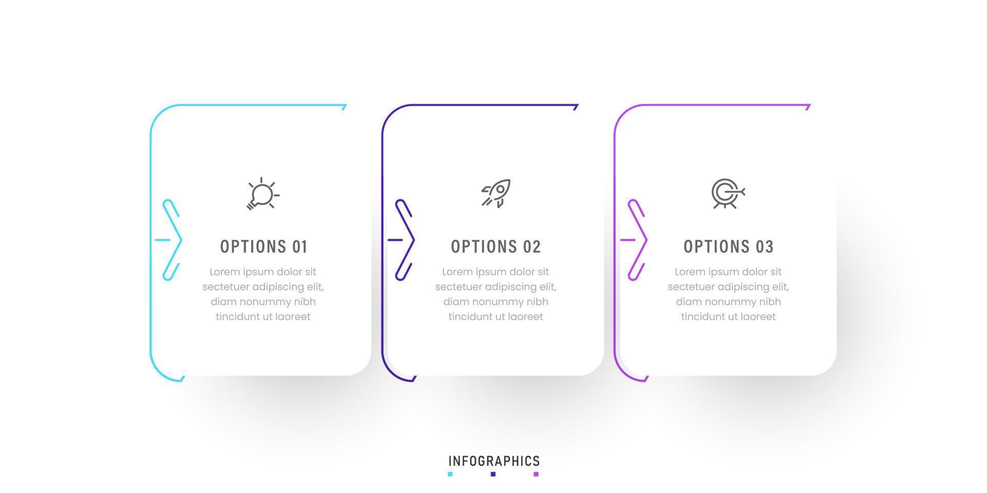 vector infographic labelontwerpsjabloon met pictogrammen en 3 opties of stappen. kan worden gebruikt voor procesdiagram, presentaties, workflowlay-out, banner, stroomschema, infografiek.