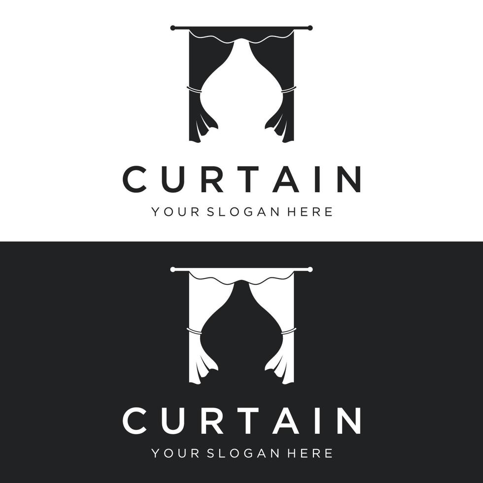 creatief luxe gordijn of gordijn logo sjabloon ontwerp voor theater, thuis, hotel en appartement. vector