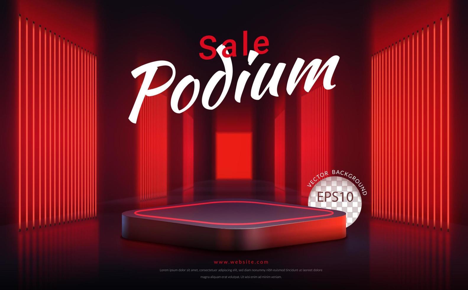 plein podium met rood neon licht Aan de manier achtergrond, backdrop voor Scherm Product Aan uitverkoop. vector illustratie