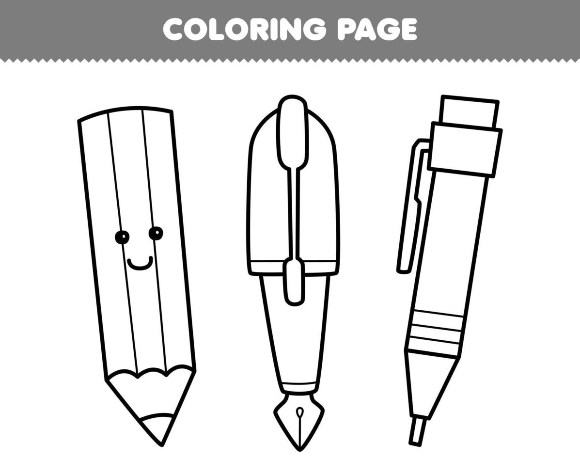 onderwijs spel voor kinderen kleur bladzijde van schattig tekenfilm potlood en pen lijn kunst afdrukbare gereedschap werkblad vector
