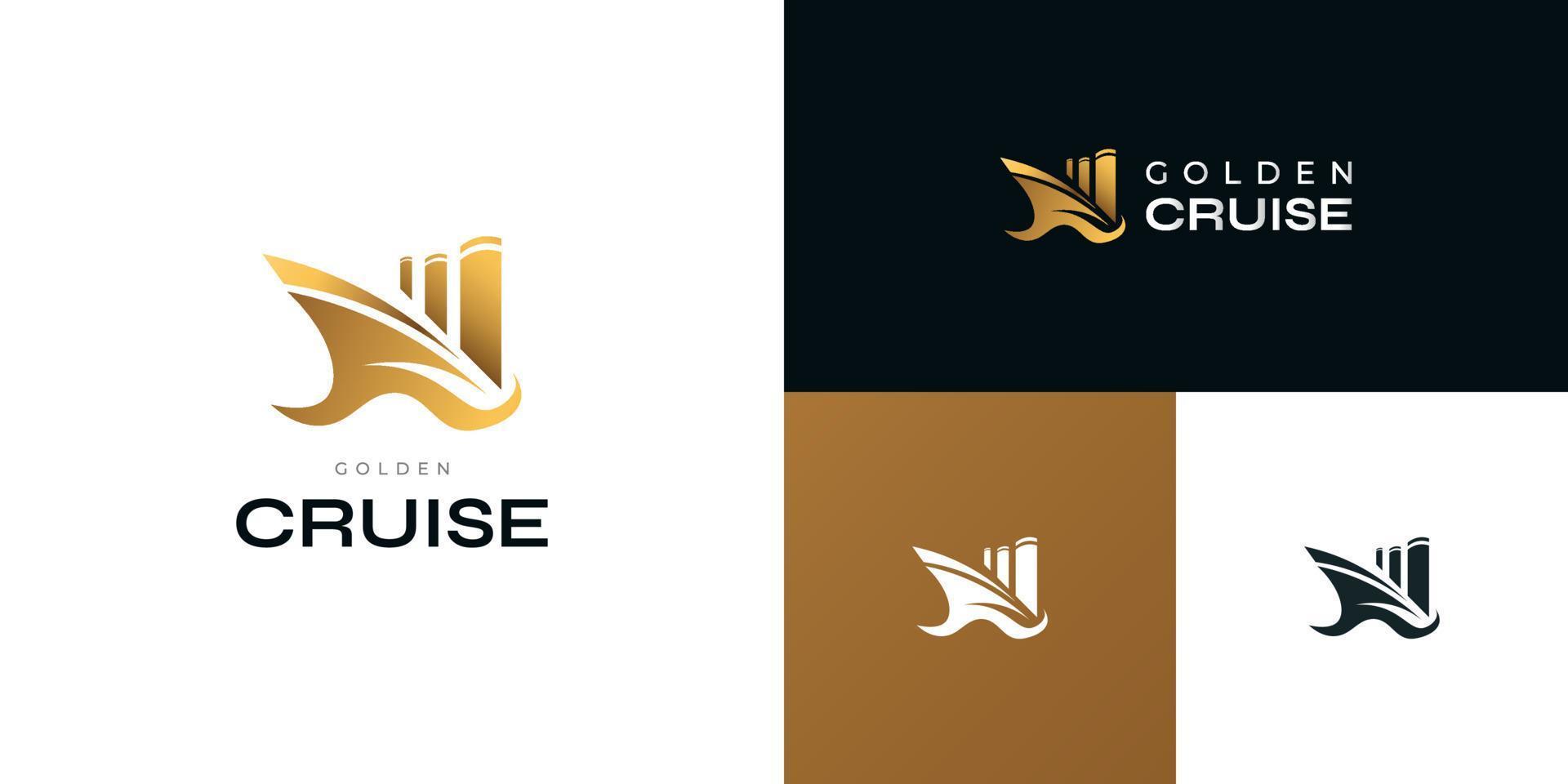 luxe gouden reis logo ontwerp. jacht, vaartuig logo of icoon vector