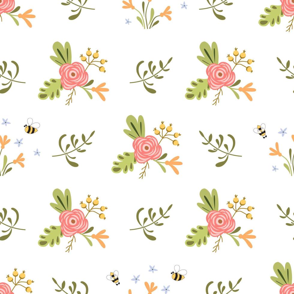 bloemen insecten patroon. modieus eindeloos bloemen ditsy achtergrond. kleding stof ontwerp met bloeiend bloemen. schattig hand- getrokken voorjaar zomer ontwerp voor kleding stof kleding behang inpakken papier. zomer illustratie. vector