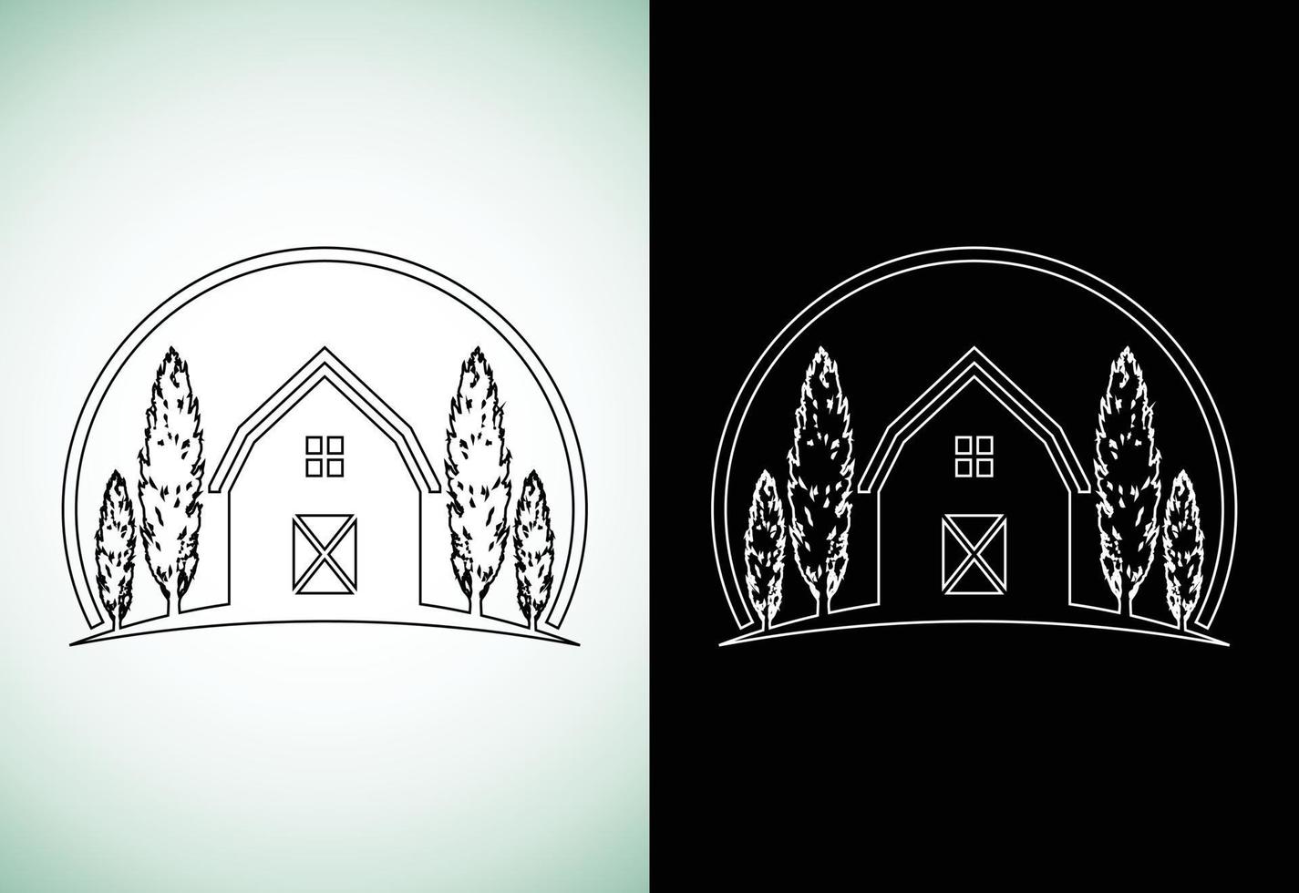 boerderij huis lijn kunst stijl logo sjabloon, landbouw icoon teken symbool vector