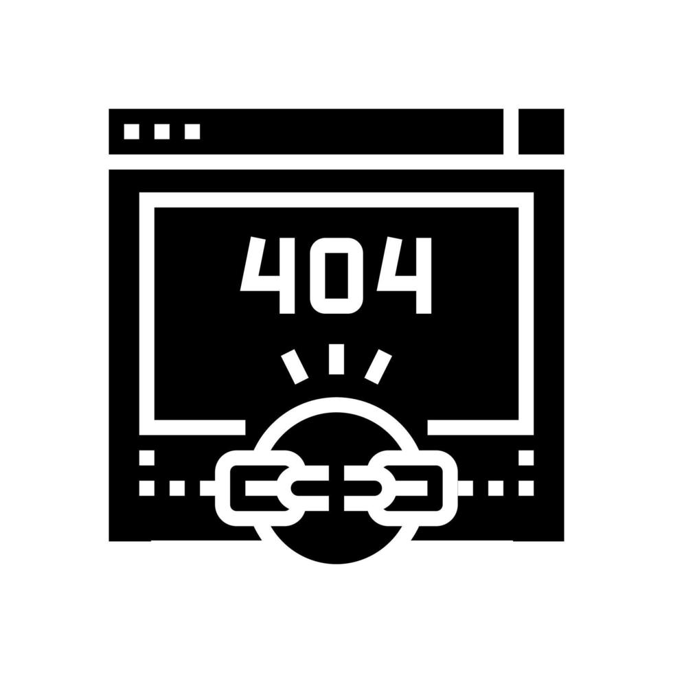 gebroken koppeling 404 fout glyph icoon vector illustratie