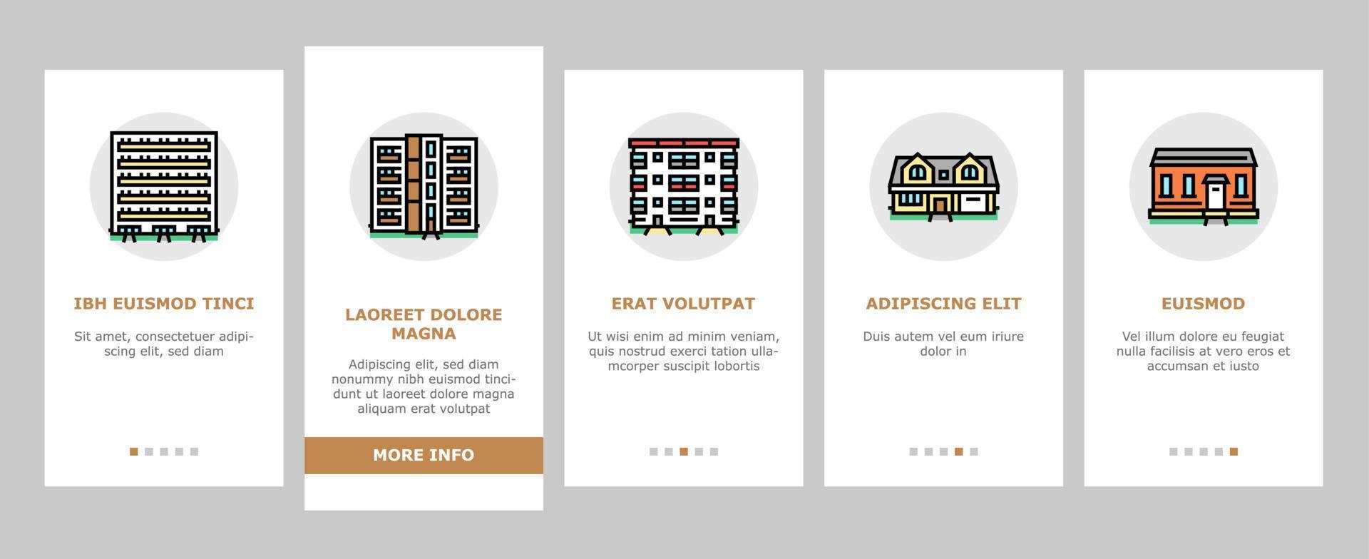 huis bouwkundig buitenkant onboarding pictogrammen reeks vector