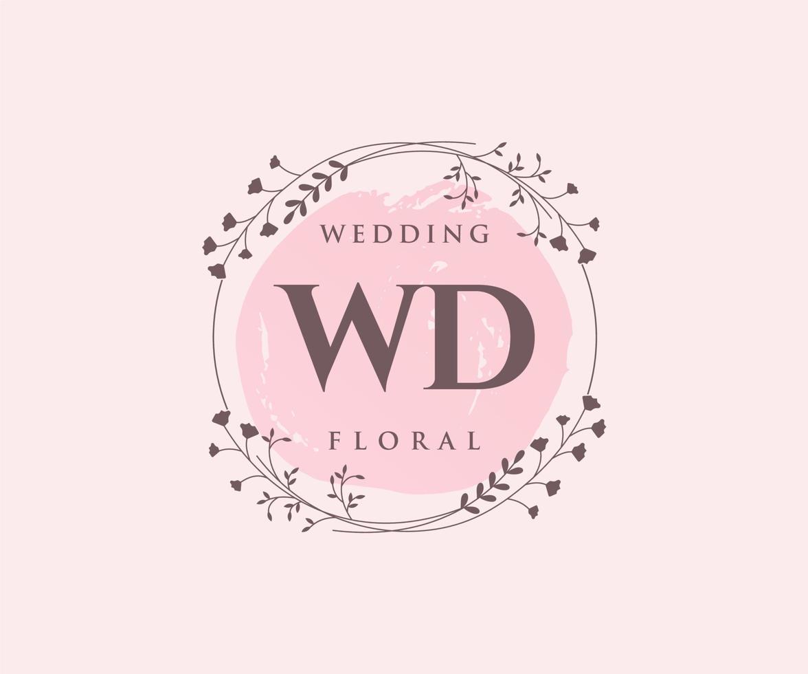 wd initialen brief bruiloft monogram logos sjabloon, hand- getrokken modern minimalistisch en bloemen Sjablonen voor uitnodiging kaarten, opslaan de datum, elegant identiteit. vector