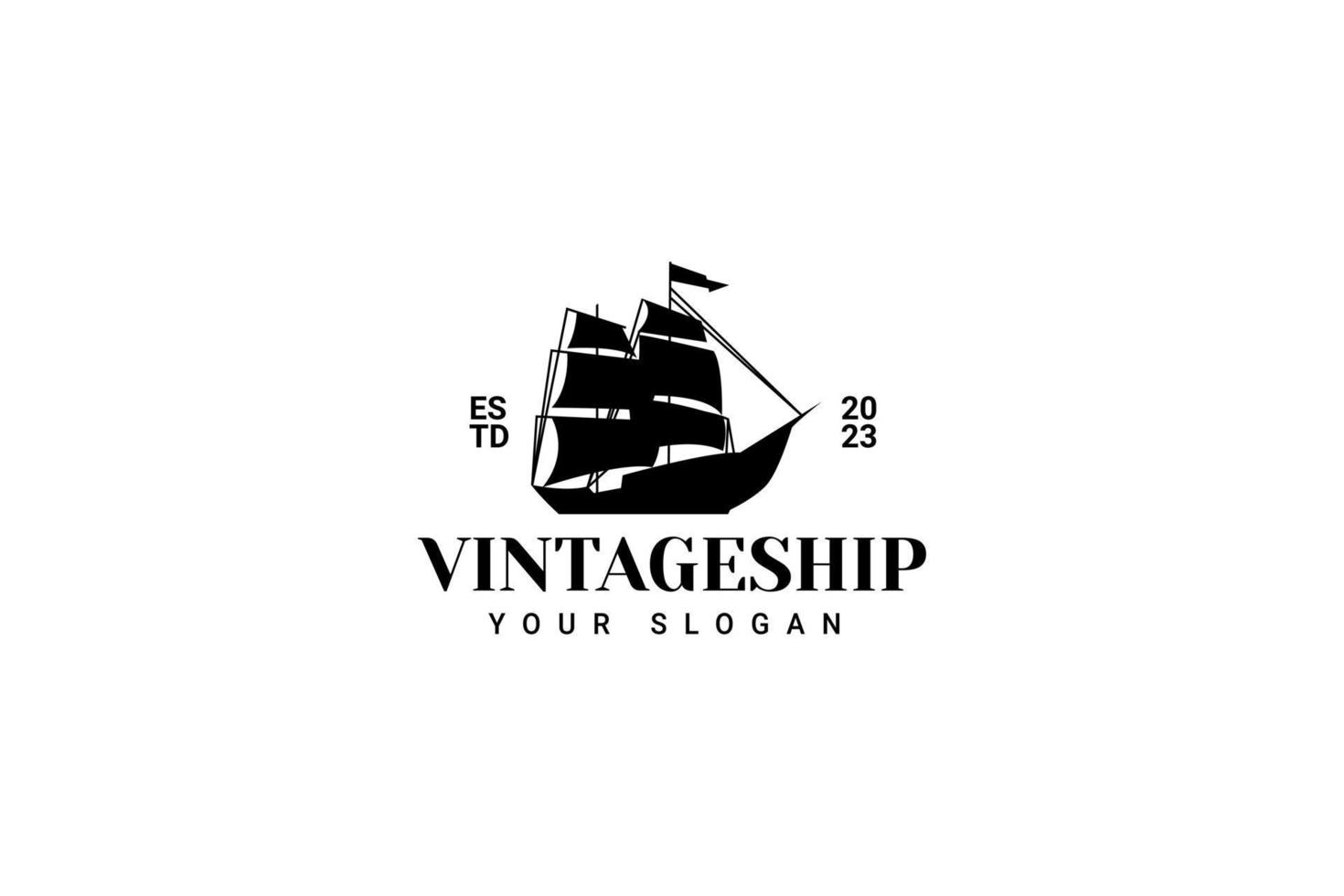 zeilschip vintage illustratie op logo badge vector