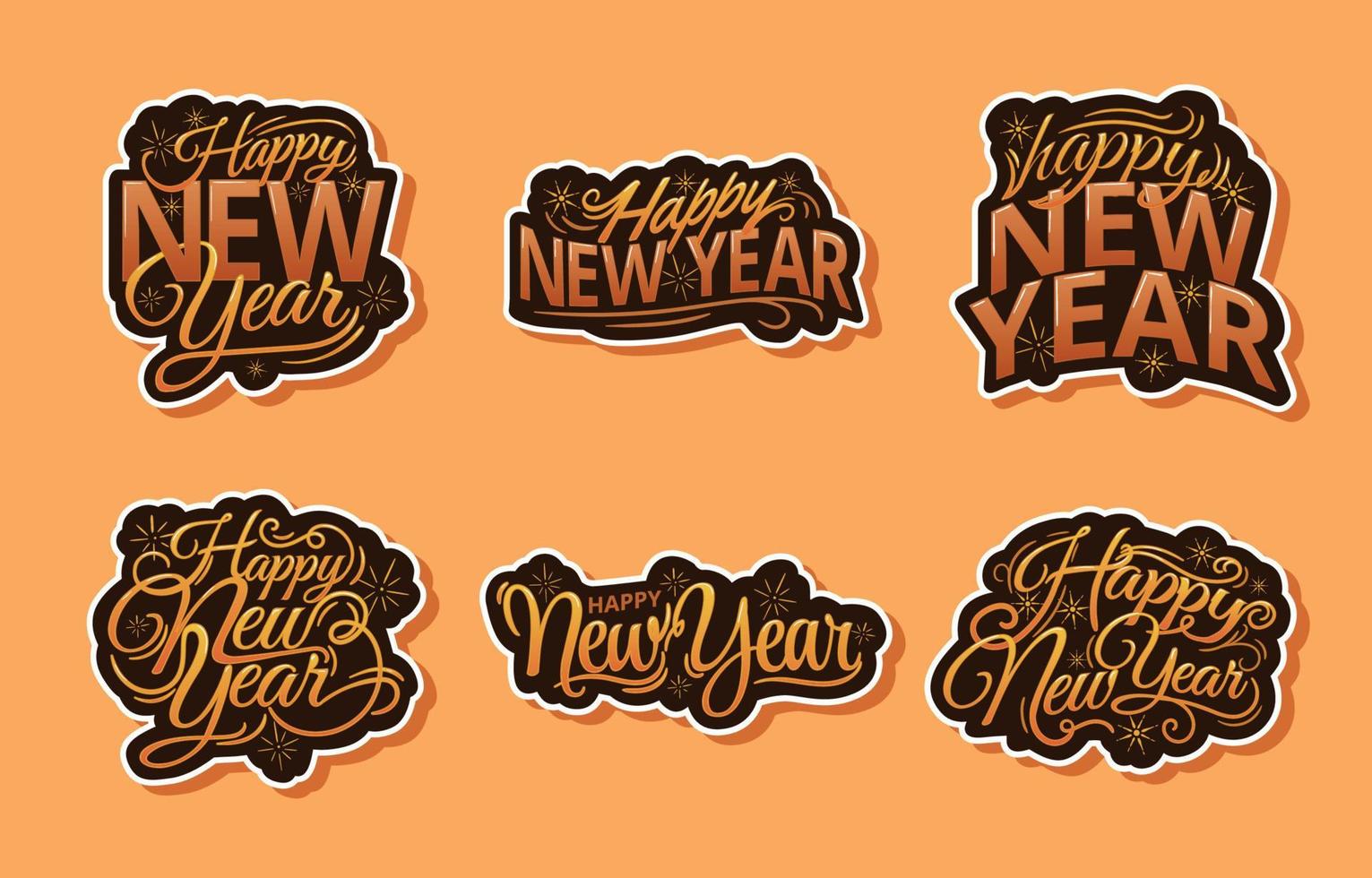 gelukkig nieuw jaar groet sticker reeks vector