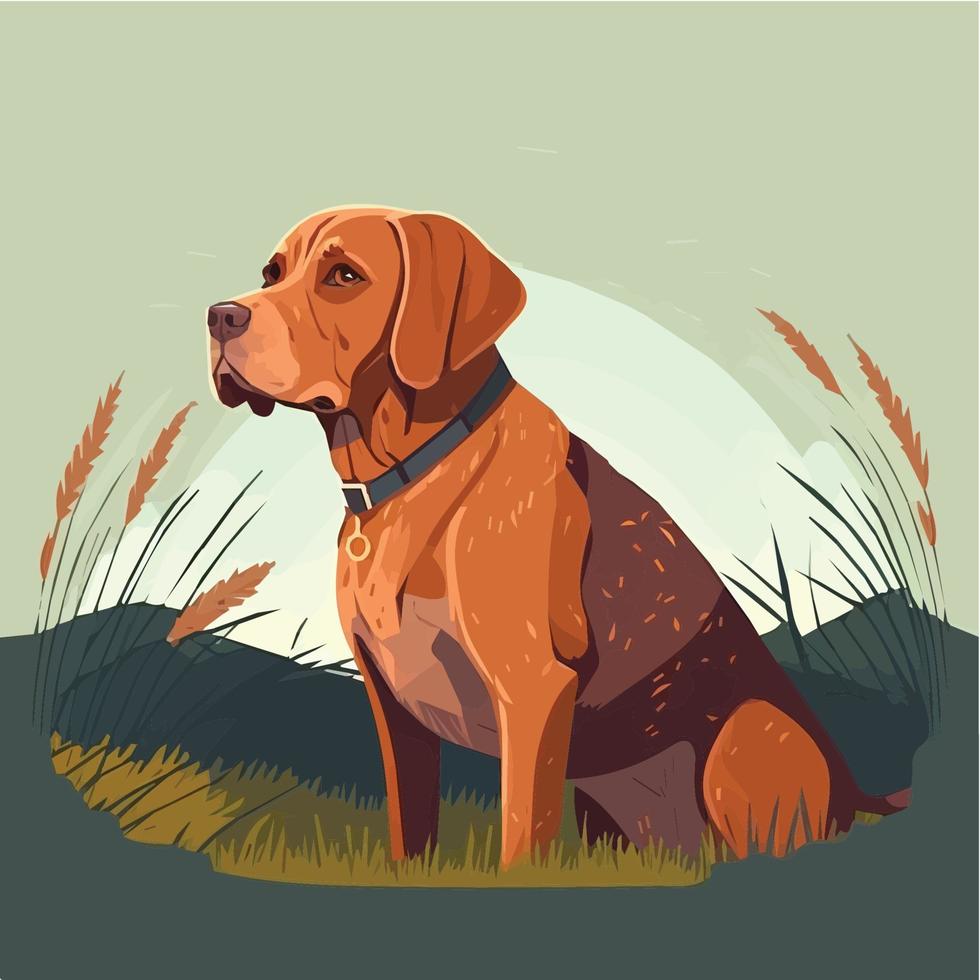 schattig zittend hond Aan land- concept vlak vector illustratie. zittend hond vector illustratie.