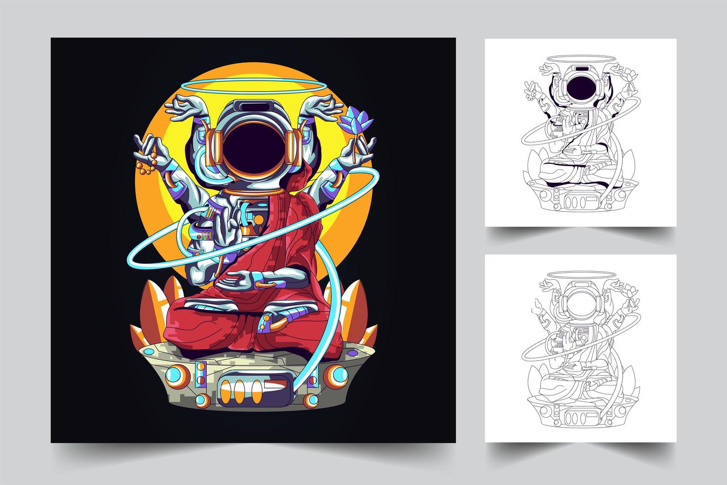 astronaut Boeddha kunstwerk illustratie vector