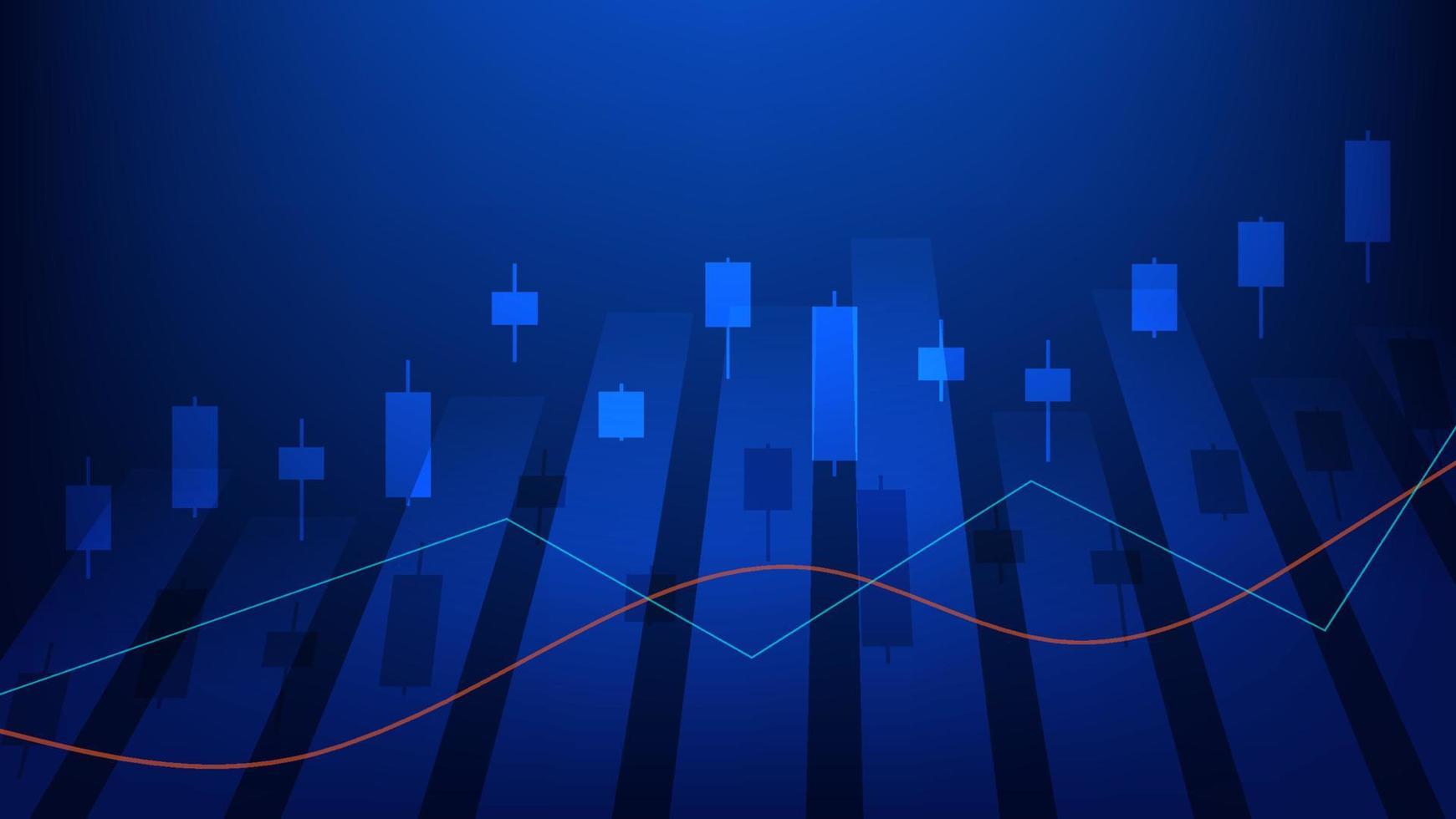financiële bedrijfsstatistieken met staafdiagram en kandelaargrafiek tonen beurskoers en effectief verdienen op blauwe achtergrond vector