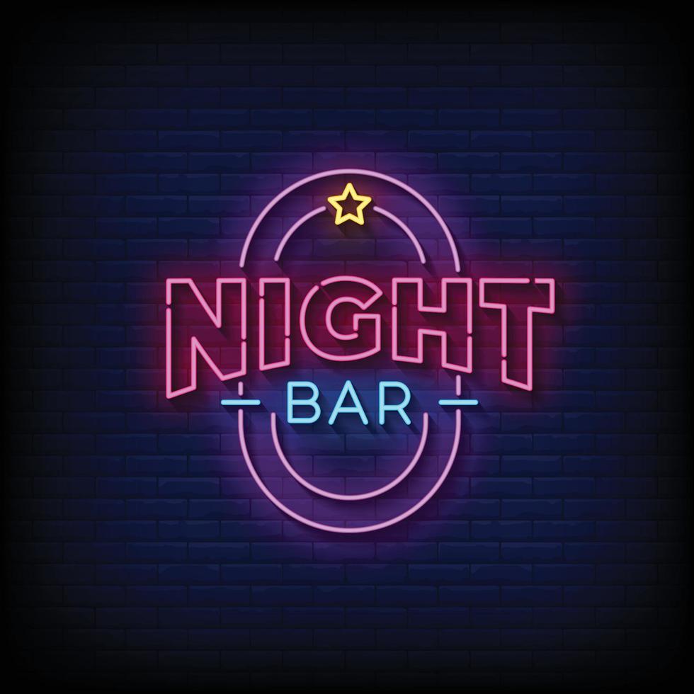 neon teken nacht bar met steen muur achtergrond vector