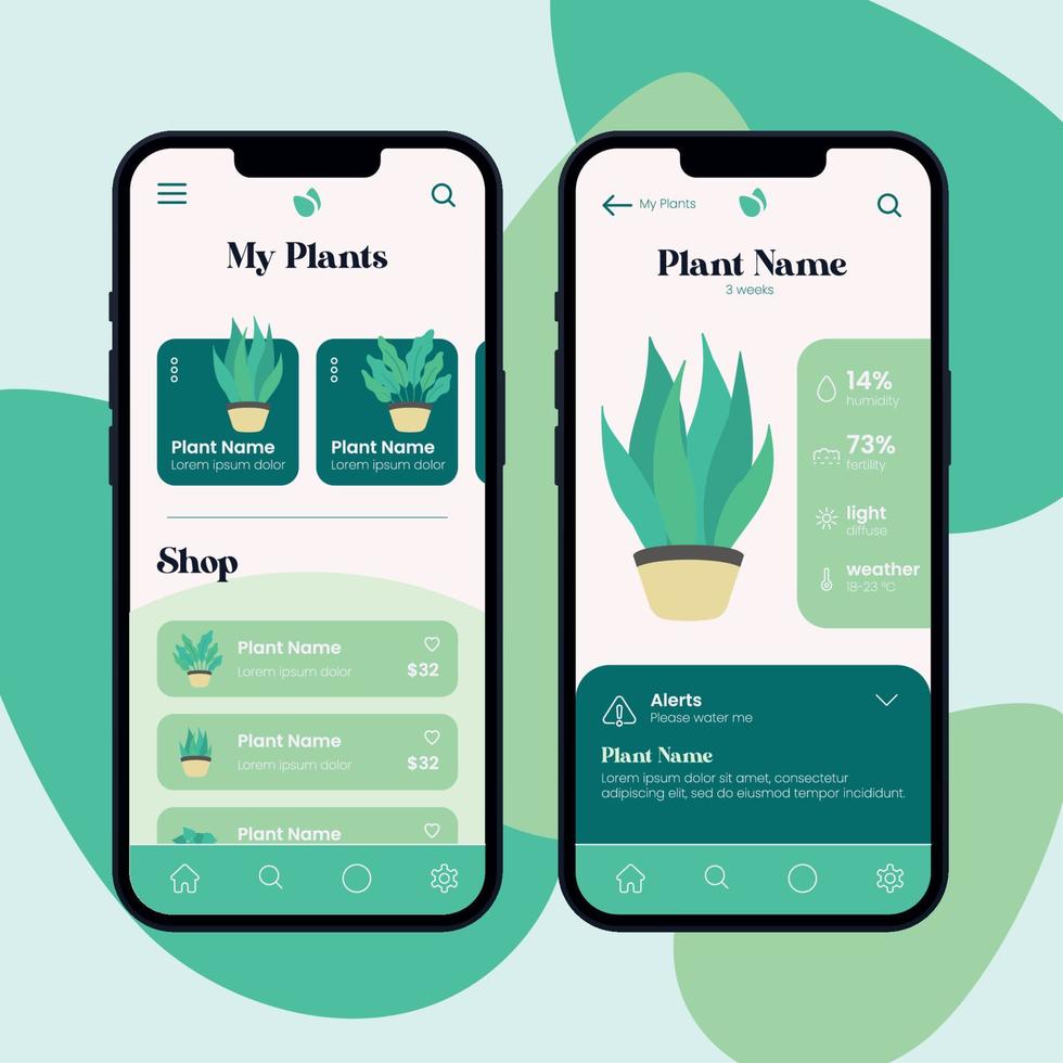 gekleurde natuurlijk mobiel app ui mockup sjabloon vector