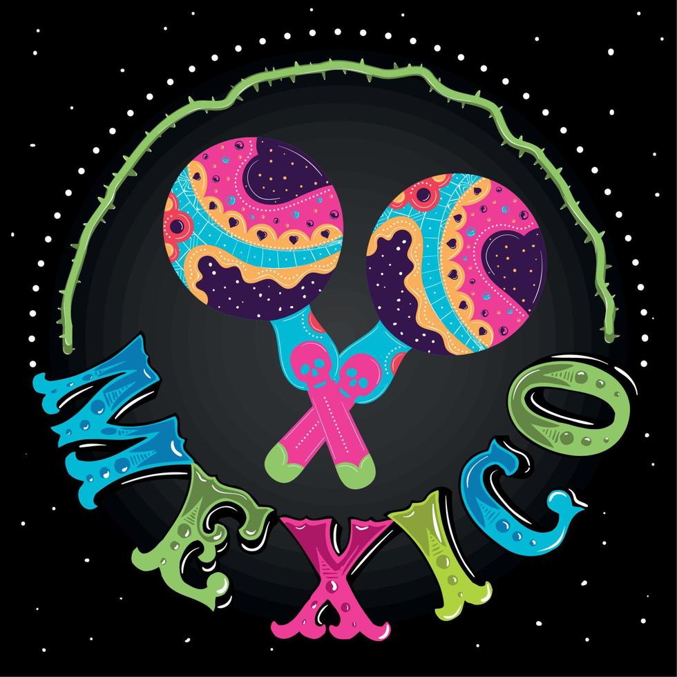 gekleurde viva Mexico poster met mariachi maracas vector