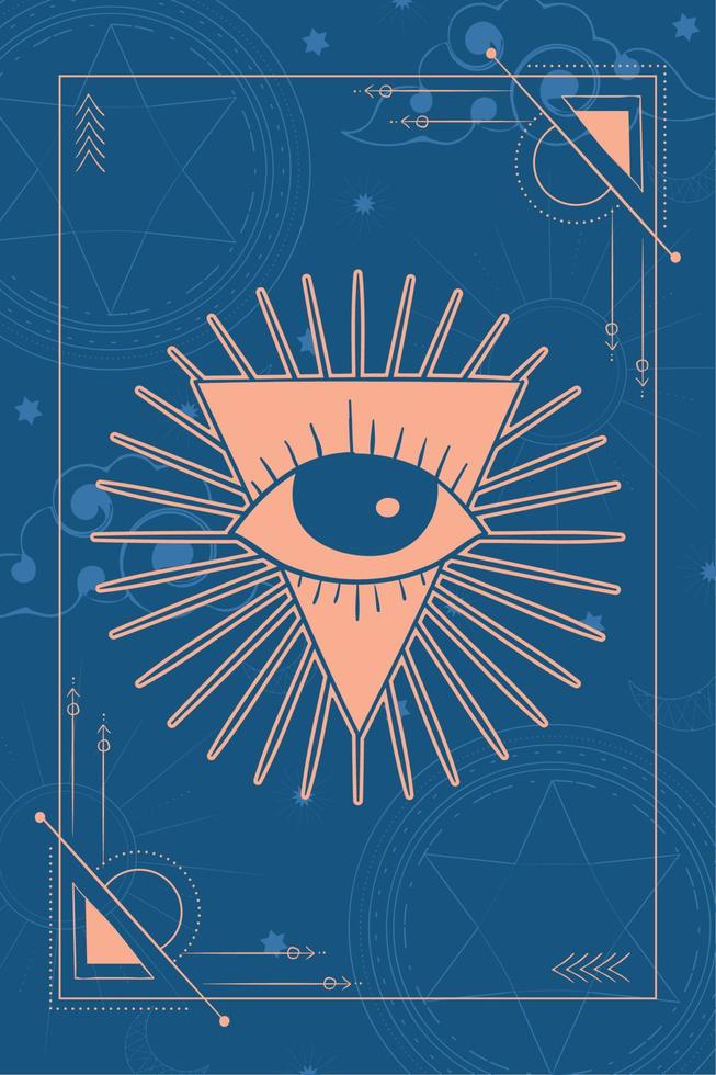 tarot kaart met driehoek met oog esoterie schetsen icoon vector