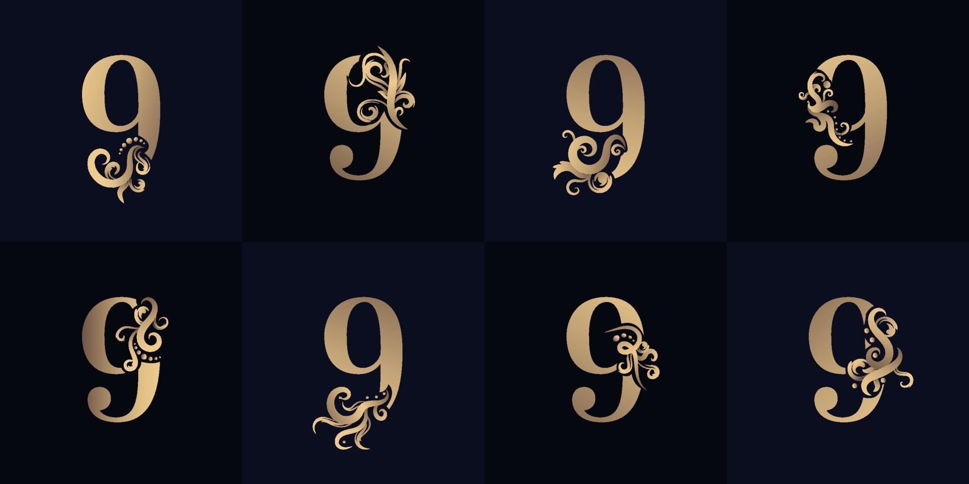 verzameling aantal 9 logo met luxe ornament ontwerp vector