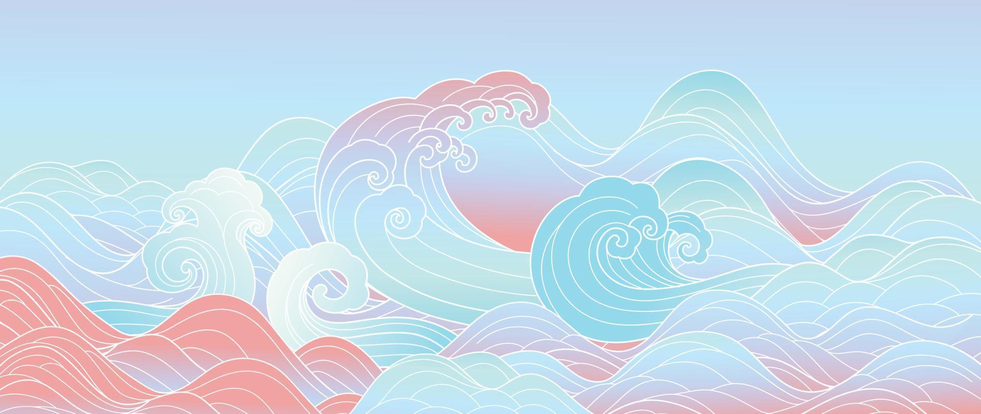 traditioneel Japans Golf patroon vector. luxe hand- getrokken oosters oceaan Golf plons lijn kunst patroon achtergrond. kunst ontwerp illustratie voor afdrukken, kleding stof, poster, huis decoratie en behang. vector